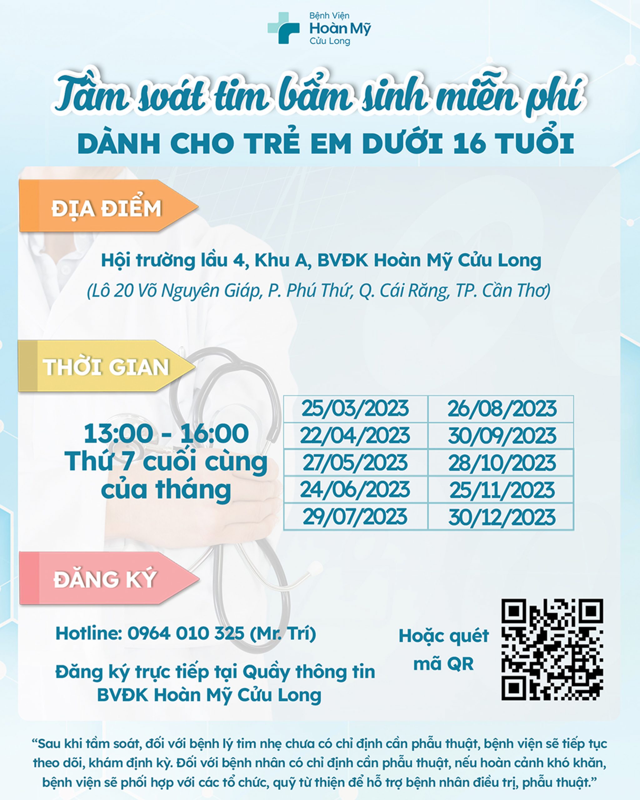 Đăng ký tầm soát tim miễn phí cho trẻ em dưới 16 tuổi tại Bệnh viện Hoàn Mỹ Cửu Long